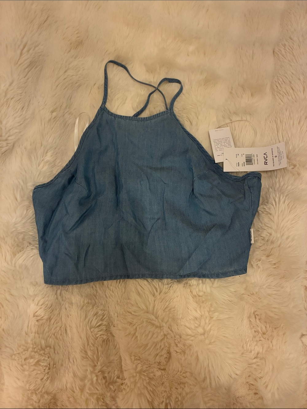 RVCA Light Blue Denim Halter Crop Camisole